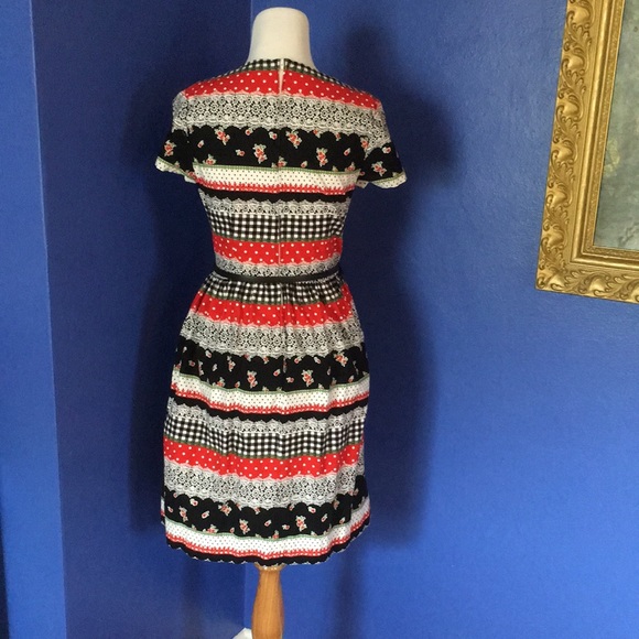 Vintage Modcloth Bea & Dot Holiday Calico Mixed Print Cotton Dress - Picture 5 of 14